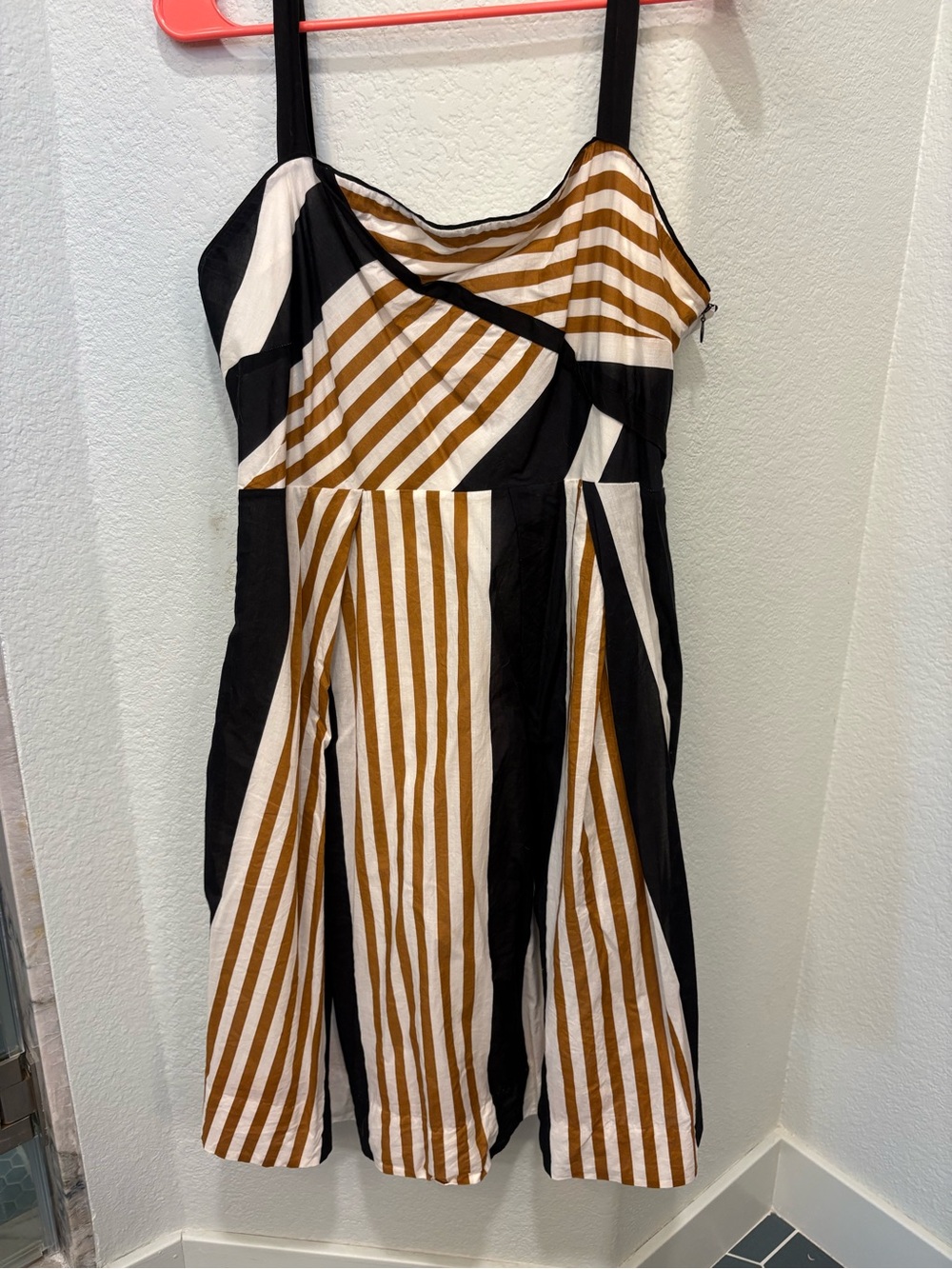 Anthropologie Black, Brown & Cream Striped Midi Dress